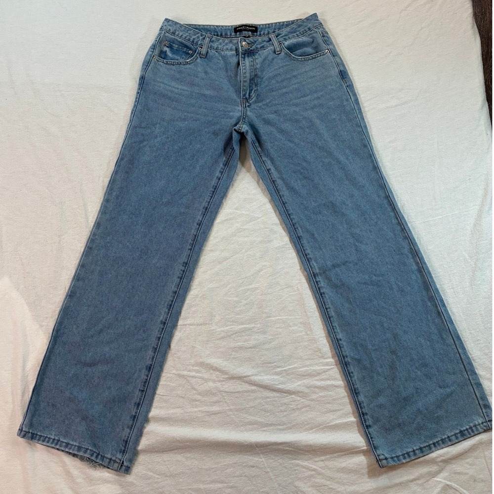 Ashley Mason Women's Wide Leg Jeans Size 7/28 Light Wash Distressed Denim Y3